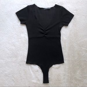 Brandy Melville Black Ribbed Short-Sleeve Bodysuit